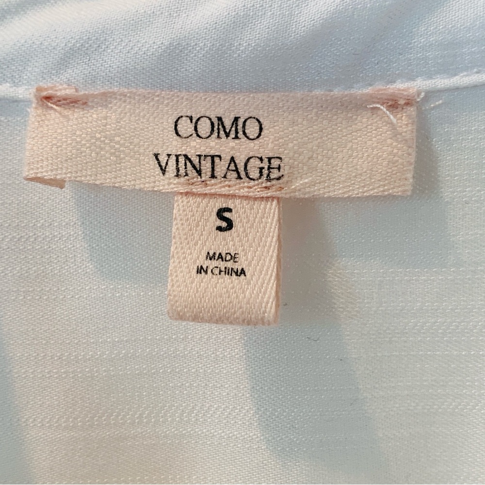 COMO VINTAGE Women’s White Long-sleeve V-neck Button Shirt with Pockets Small - Picture 4 of 10
